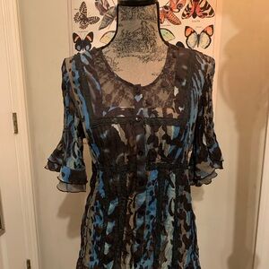 Chic Blue and Brown Animal Print Blouse